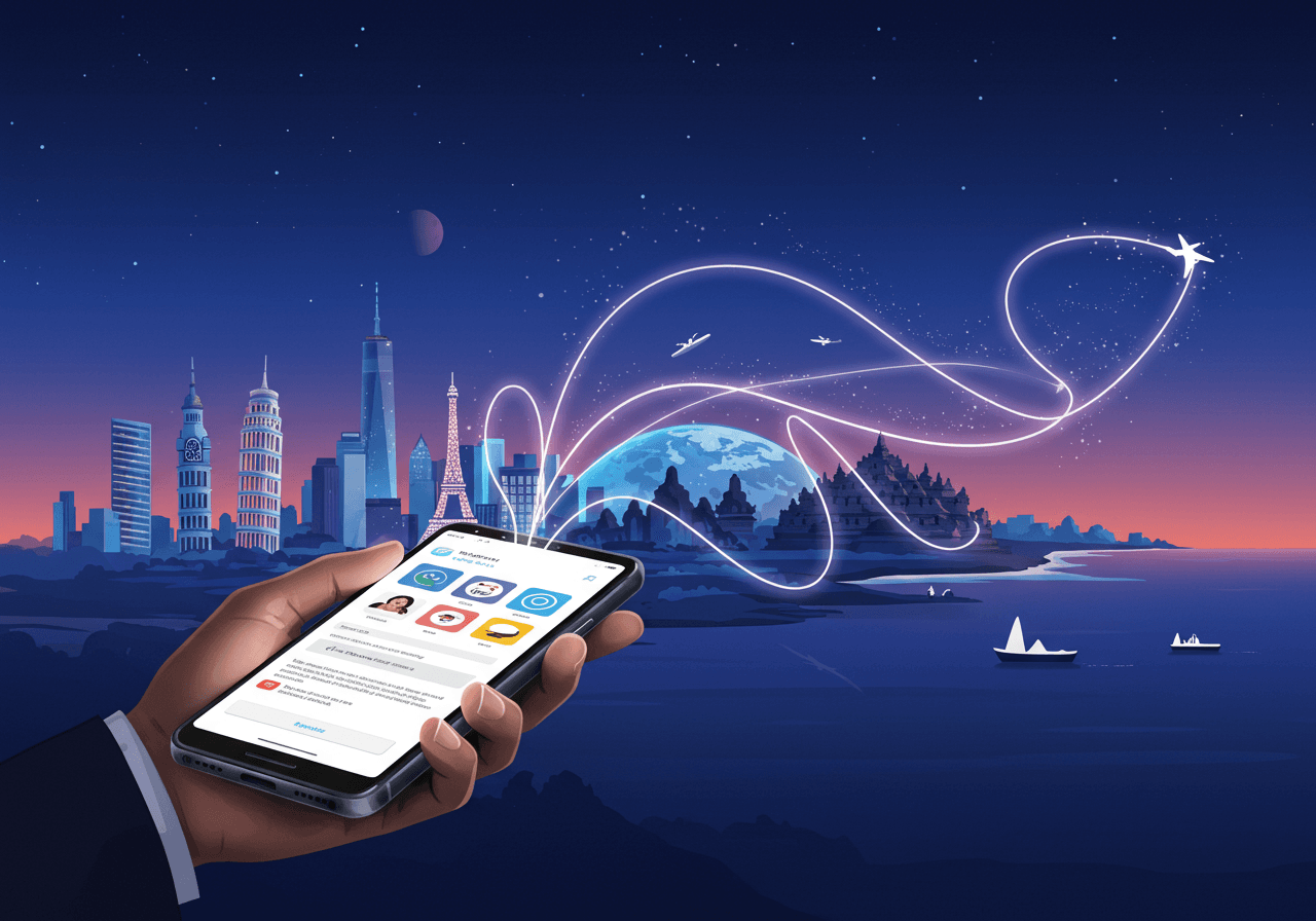 Travelers exploring a destination